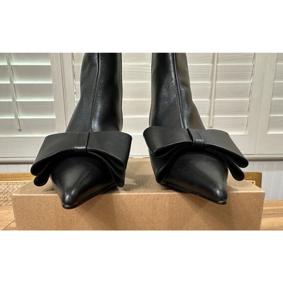 Jeffrey Campbell Bow Bootie Black Leather Size 7 NWOB Kitten Heel Sculpted Bow - Picture 7 of 13